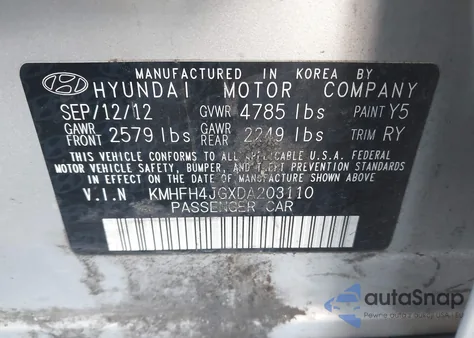 2013 Hyundai Azera from USA, damaged, VIN KMHFH4JGXDA203110